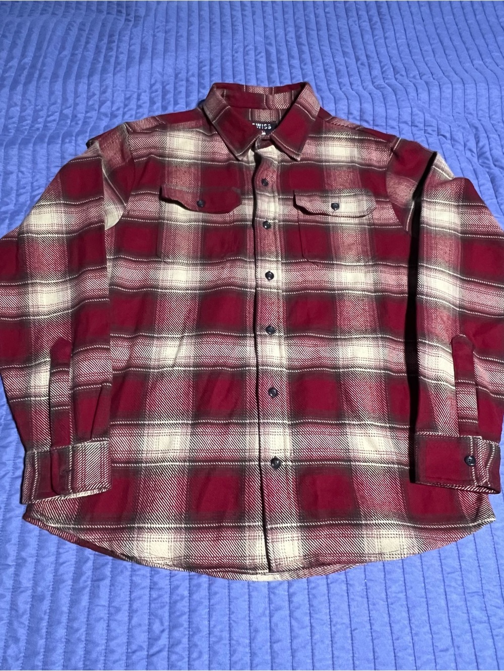 Swiss Tech Red and White Plaid Button-Down Shirt